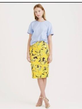 J. Crew Collection Lemon Yellow Tiger Lily Floral Pencil Skirt sz 0
